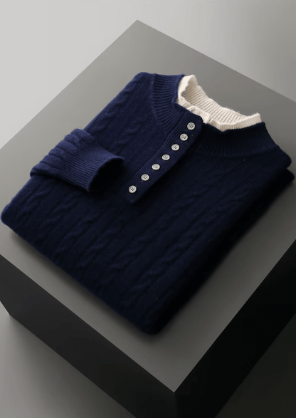 PURE EXTRA - FINE MERINO WOOL CABLE KNIT HENLEY SWEATER - LORMIER - 