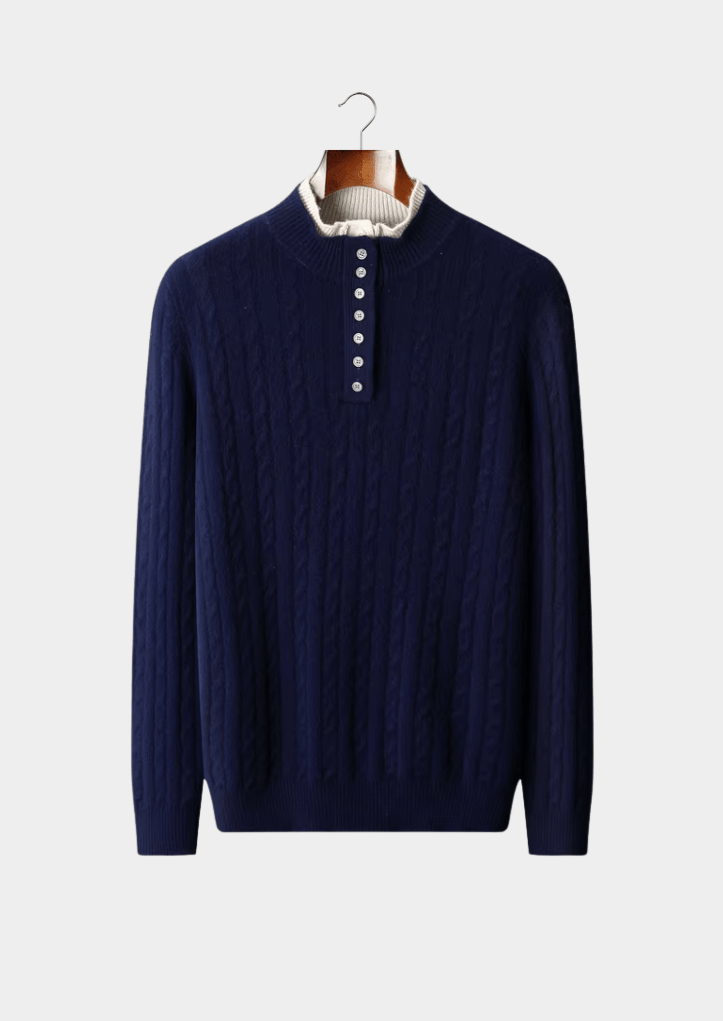 PURE EXTRA - FINE MERINO WOOL CABLE KNIT HENLEY SWEATER - LORMIER - 