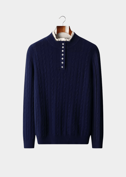 PURE EXTRA - FINE MERINO WOOL CABLE KNIT HENLEY SWEATER - LORMIER - 