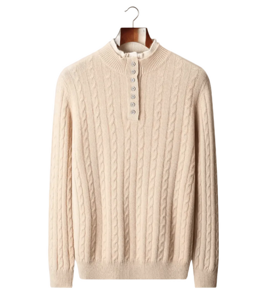 PURE EXTRA - FINE MERINO WOOL CABLE KNIT HENLEY SWEATER - LORMIER - 