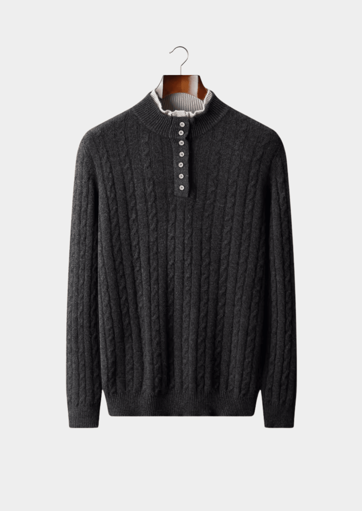PURE EXTRA - FINE MERINO WOOL CABLE KNIT HENLEY SWEATER - LORMIER - 