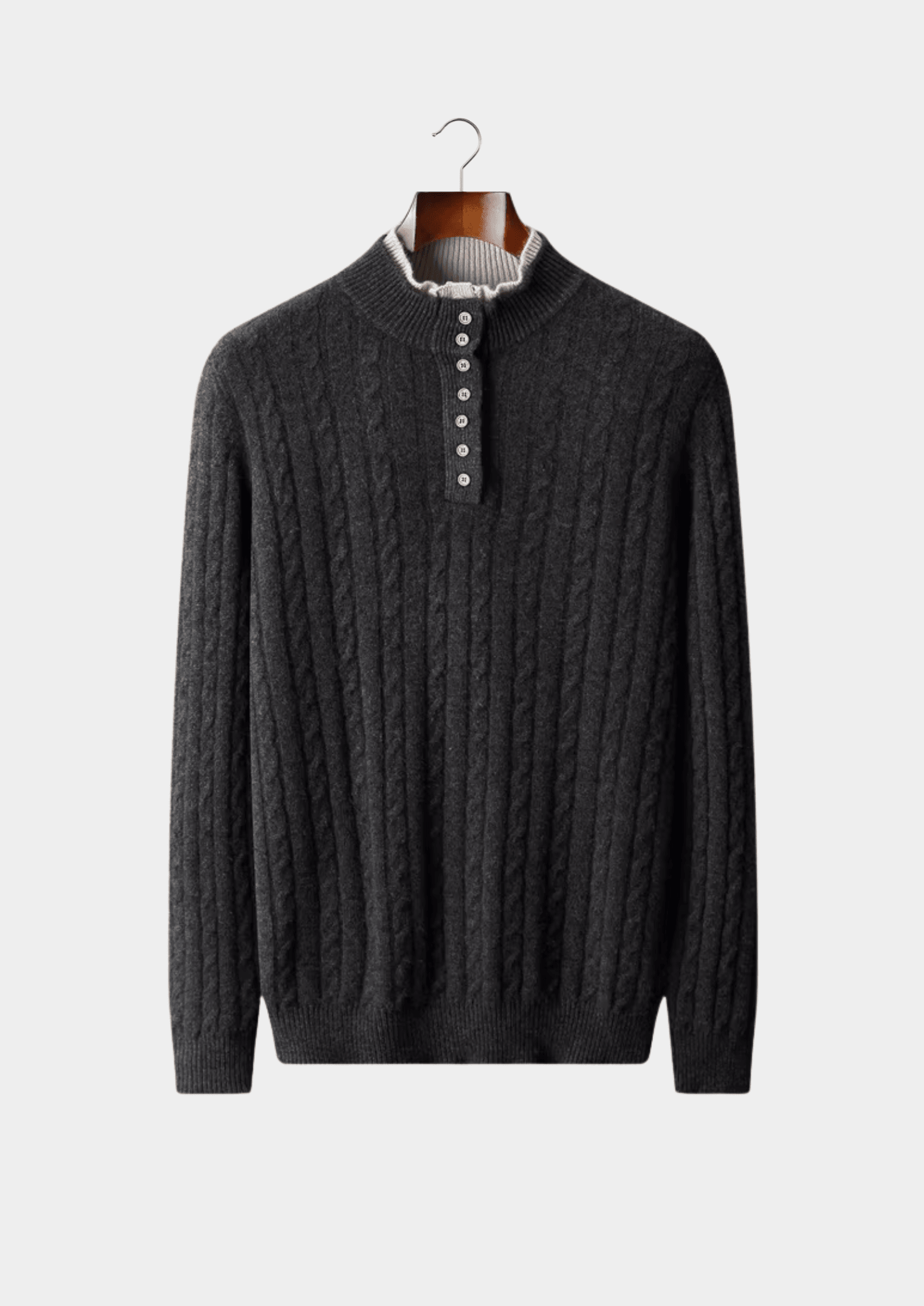 PURE EXTRA - FINE MERINO WOOL CABLE KNIT HENLEY SWEATER - LORMIER - 
