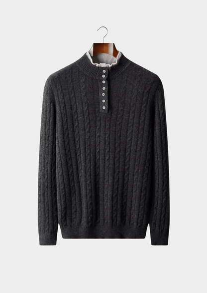 PURE EXTRA - FINE MERINO WOOL CABLE KNIT HENLEY SWEATER - LORMIER - 