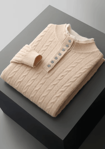 PURE EXTRA - FINE MERINO WOOL CABLE KNIT HENLEY SWEATER - LORMIER - 