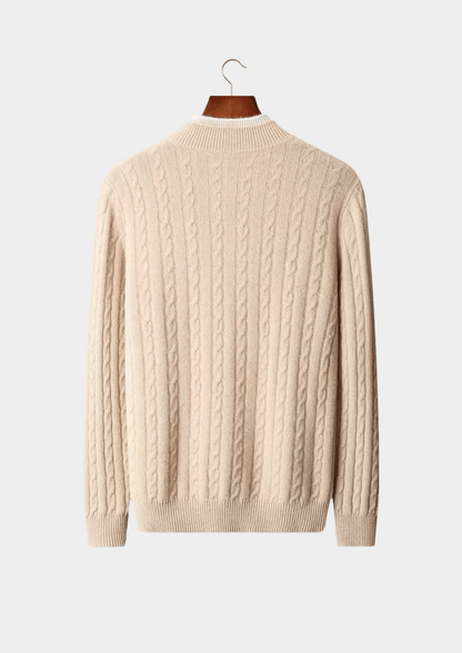 PURE EXTRA - FINE MERINO WOOL CABLE KNIT HENLEY SWEATER - LORMIER - 