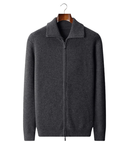 PURE EXTRA - FINE MERINO WOOL FUNNEL NECK DUAL ZIP CARDIGAN - LORMIER - 