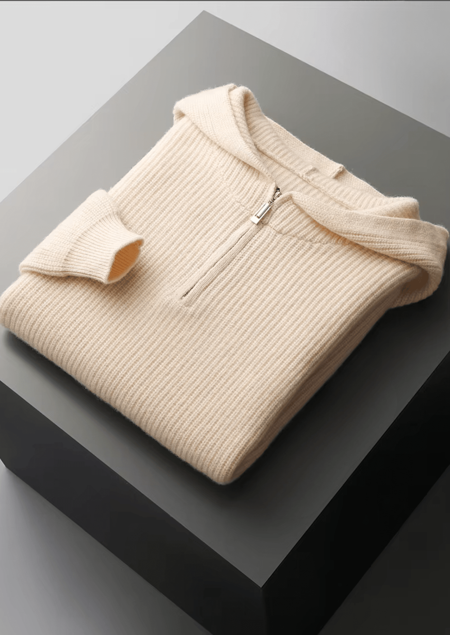 PURE EXTRA - FINE MERINO WOOL HALF ZIPPER HOODIE - LORMIER - 