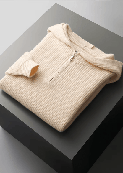 PURE EXTRA - FINE MERINO WOOL HALF ZIPPER HOODIE - LORMIER - 