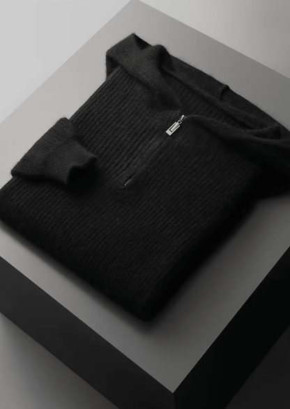 PURE EXTRA - FINE MERINO WOOL HALF ZIPPER HOODIE - LORMIER - 