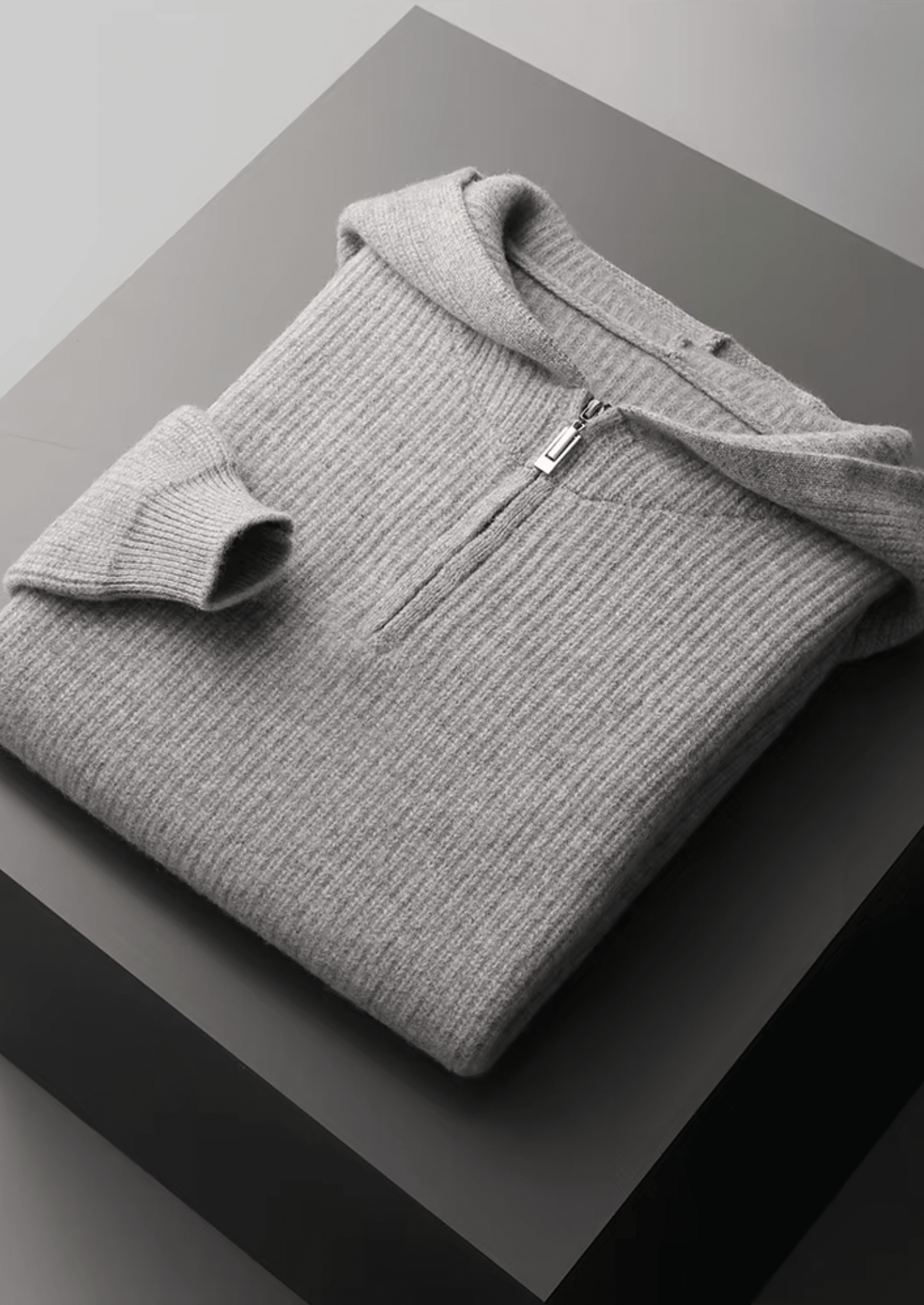 PURE EXTRA - FINE MERINO WOOL HALF ZIPPER HOODIE - LORMIER - 