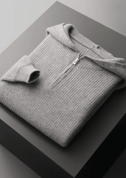 PURE EXTRA - FINE MERINO WOOL HALF ZIPPER HOODIE - LORMIER - 