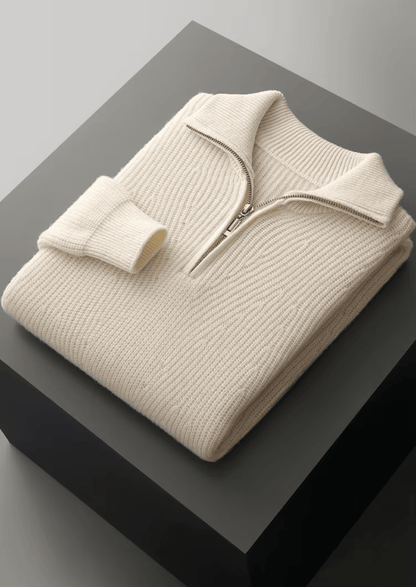 PURE EXTRA - FINE MERINO WOOL RIBBED HALF - ZIP - LORMIER - 