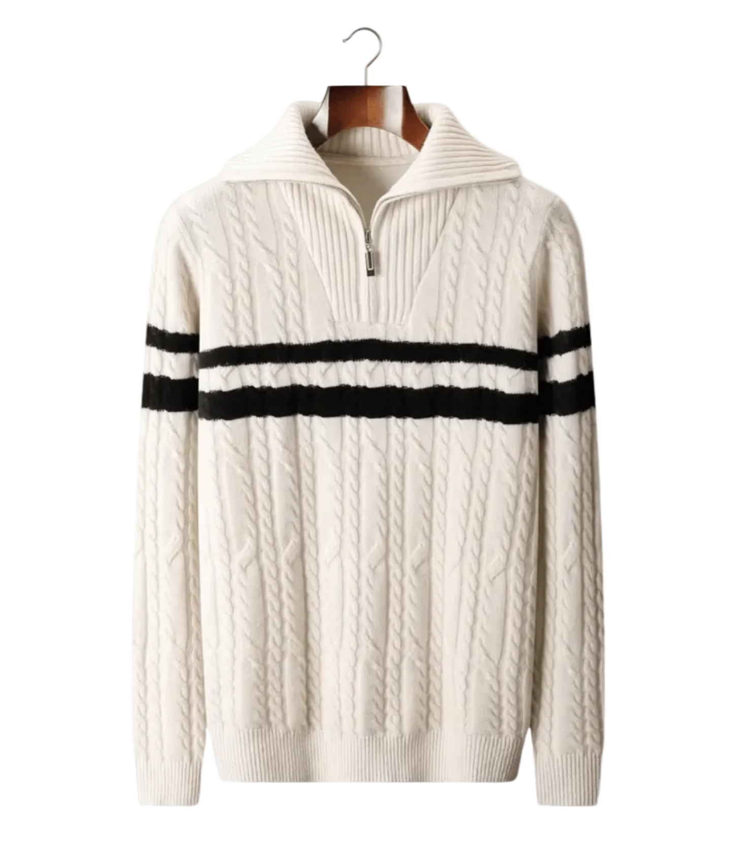 PURE EXTRA - FINE MERINO WOOL STRIPED HALF - ZIP SWEATER - LORMIER - 