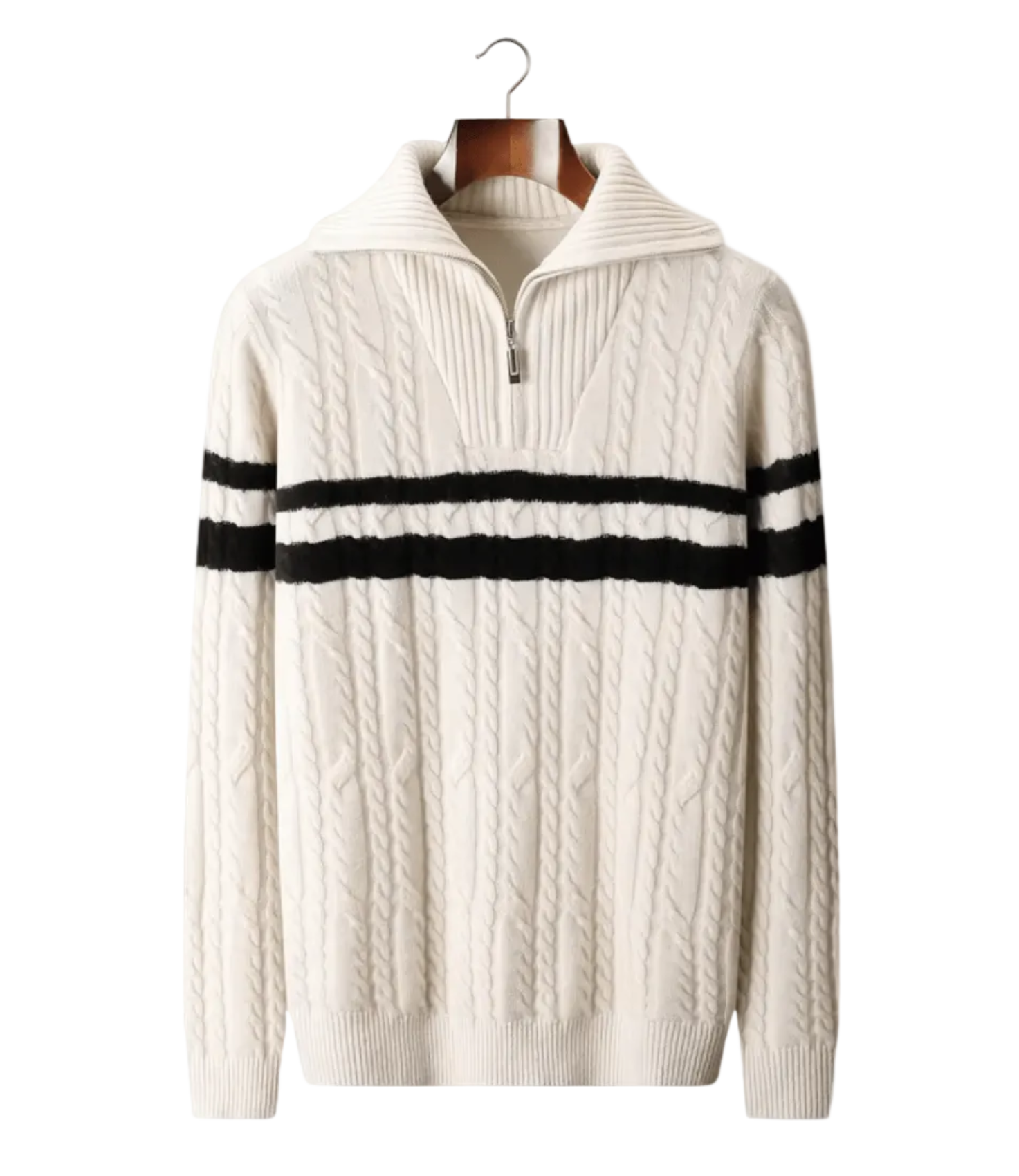 PURE EXTRA - FINE MERINO WOOL STRIPED HALF - ZIP SWEATER - LORMIER - 