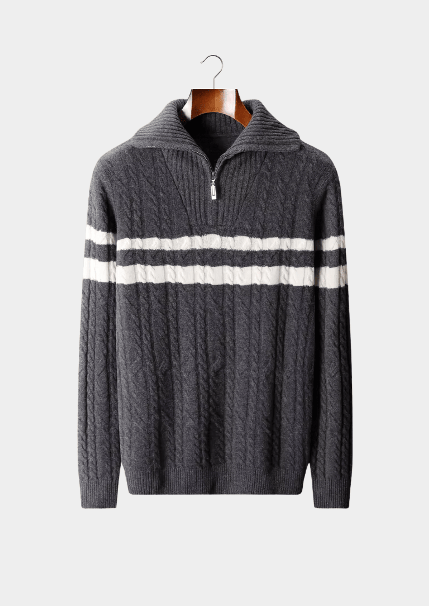 PURE EXTRA - FINE MERINO WOOL STRIPED HALF - ZIP SWEATER - LORMIER - 
