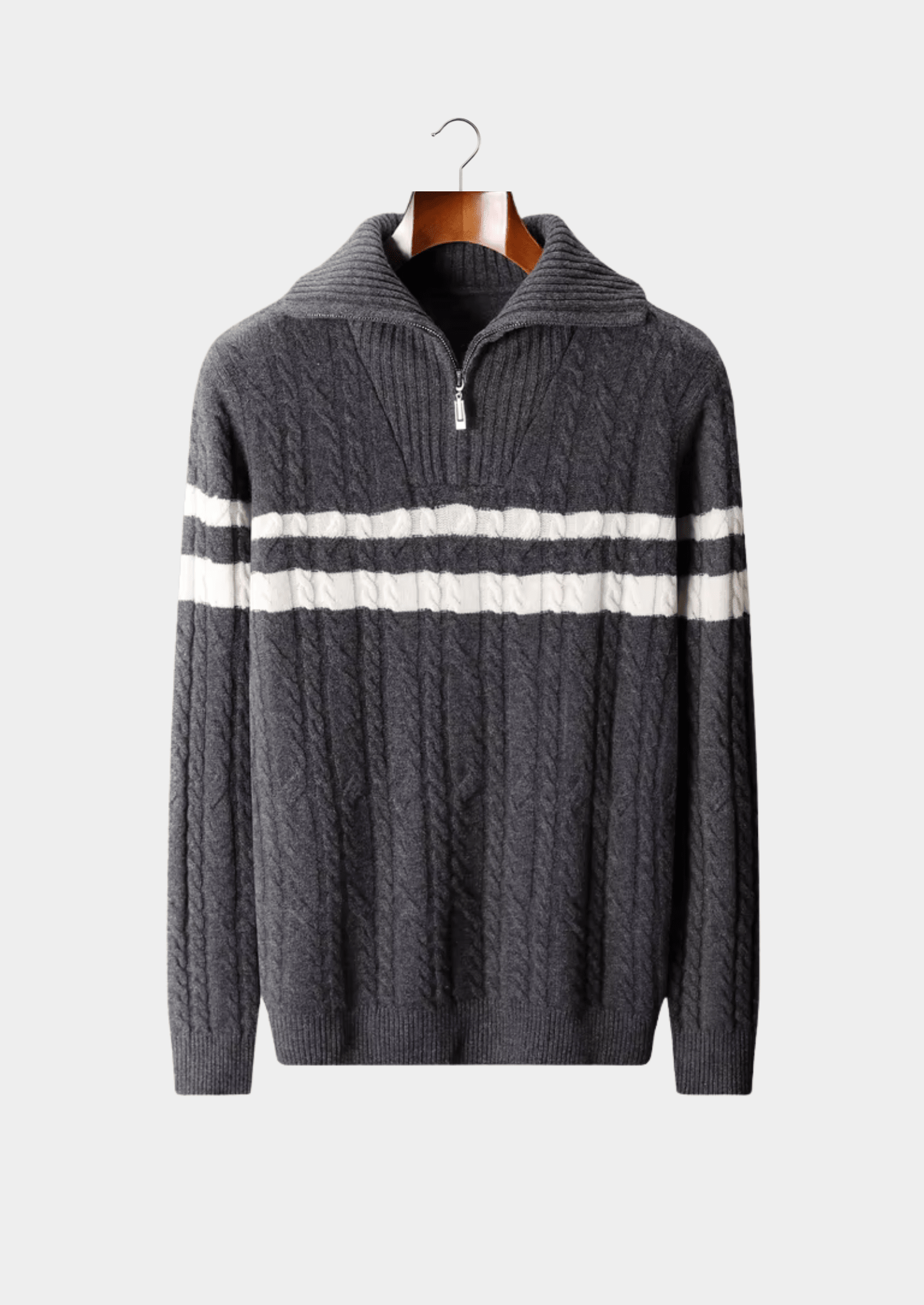 PURE EXTRA - FINE MERINO WOOL STRIPED HALF - ZIP SWEATER - LORMIER - 