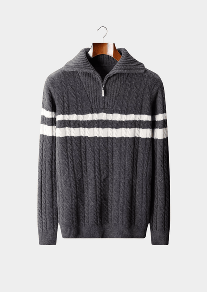 PURE EXTRA - FINE MERINO WOOL STRIPED HALF - ZIP SWEATER - LORMIER - 