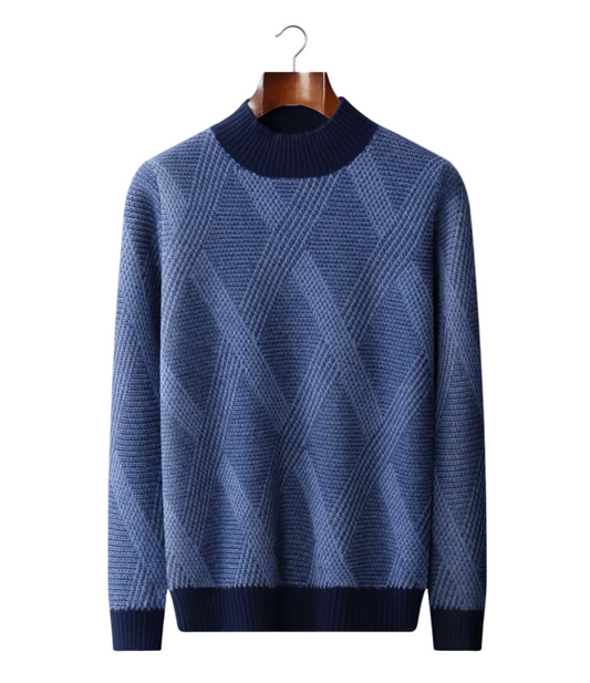 PURE EXTRA - FINE MERINO WOOL TWO TONE PATTERNED MOCKNECK - LORMIER - 