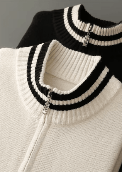 PURE EXTRA - FINE MERINO WOOL TWO TONE ZIP CARDIGAN - LORMIER - 