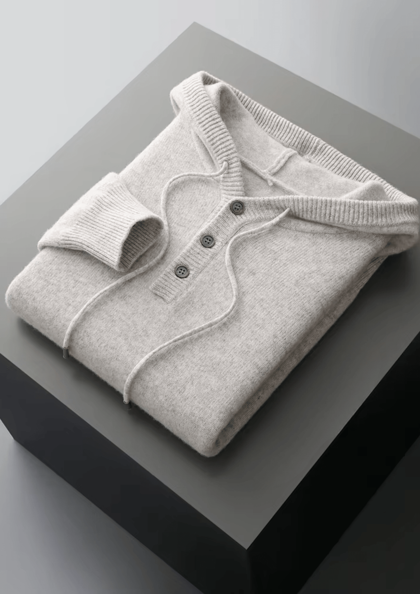 PURE MERINO WOOL BUTTON HOODIE - LORMIER - 