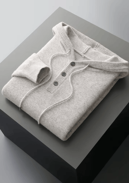 PURE MERINO WOOL BUTTON HOODIE - LORMIER - 