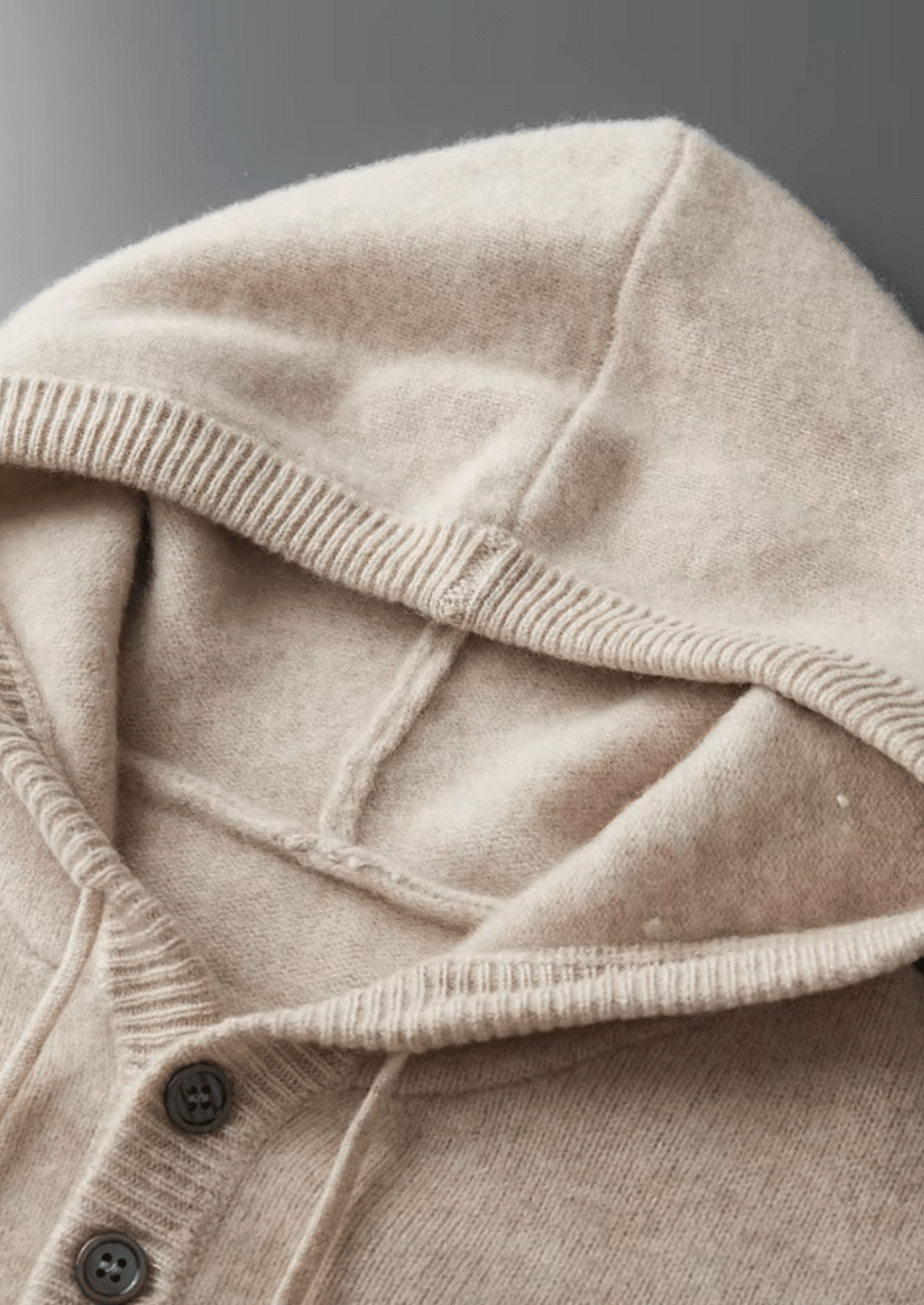 PURE MERINO WOOL BUTTON HOODIE - LORMIER - 