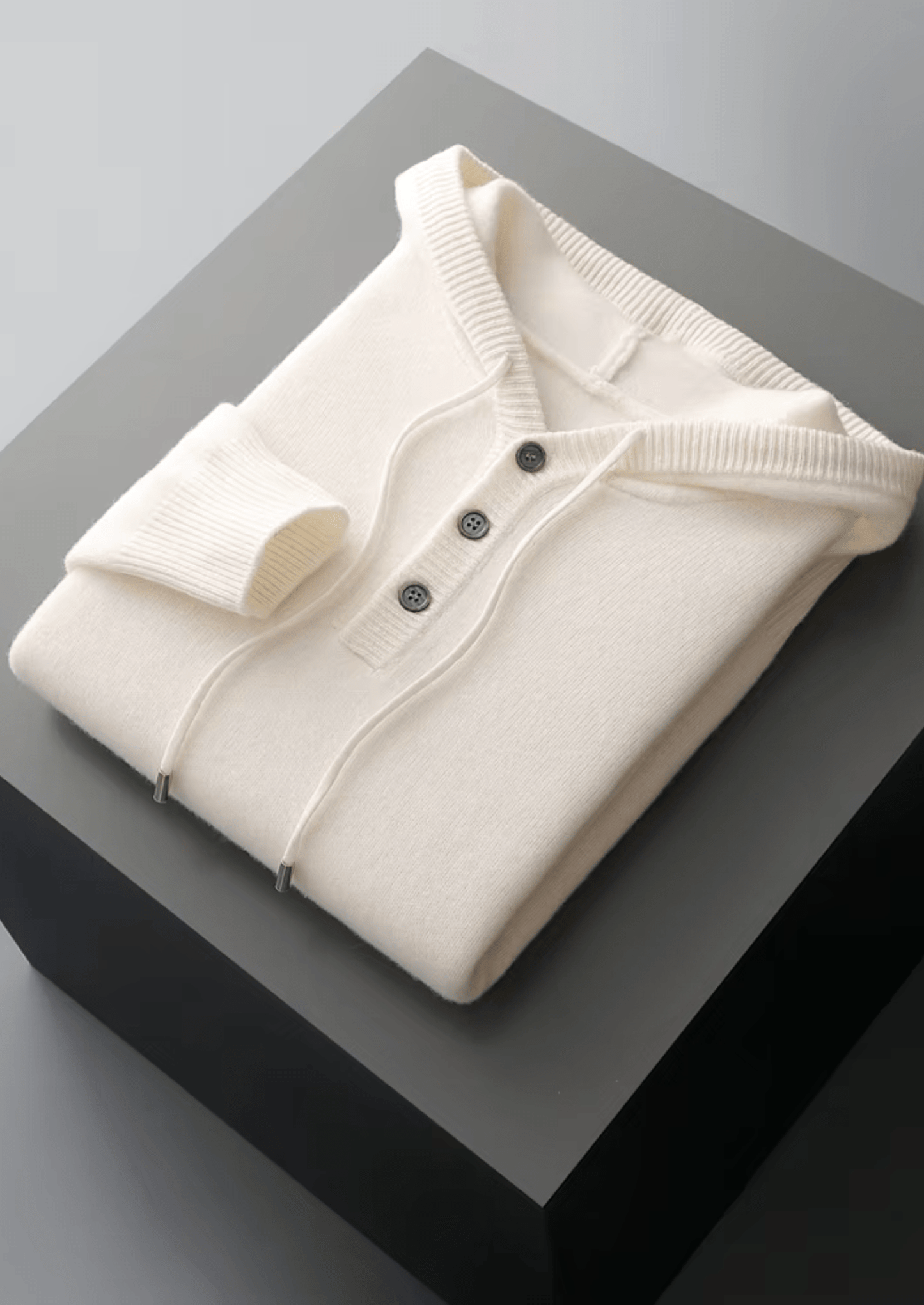 PURE MERINO WOOL BUTTON HOODIE - LORMIER - 