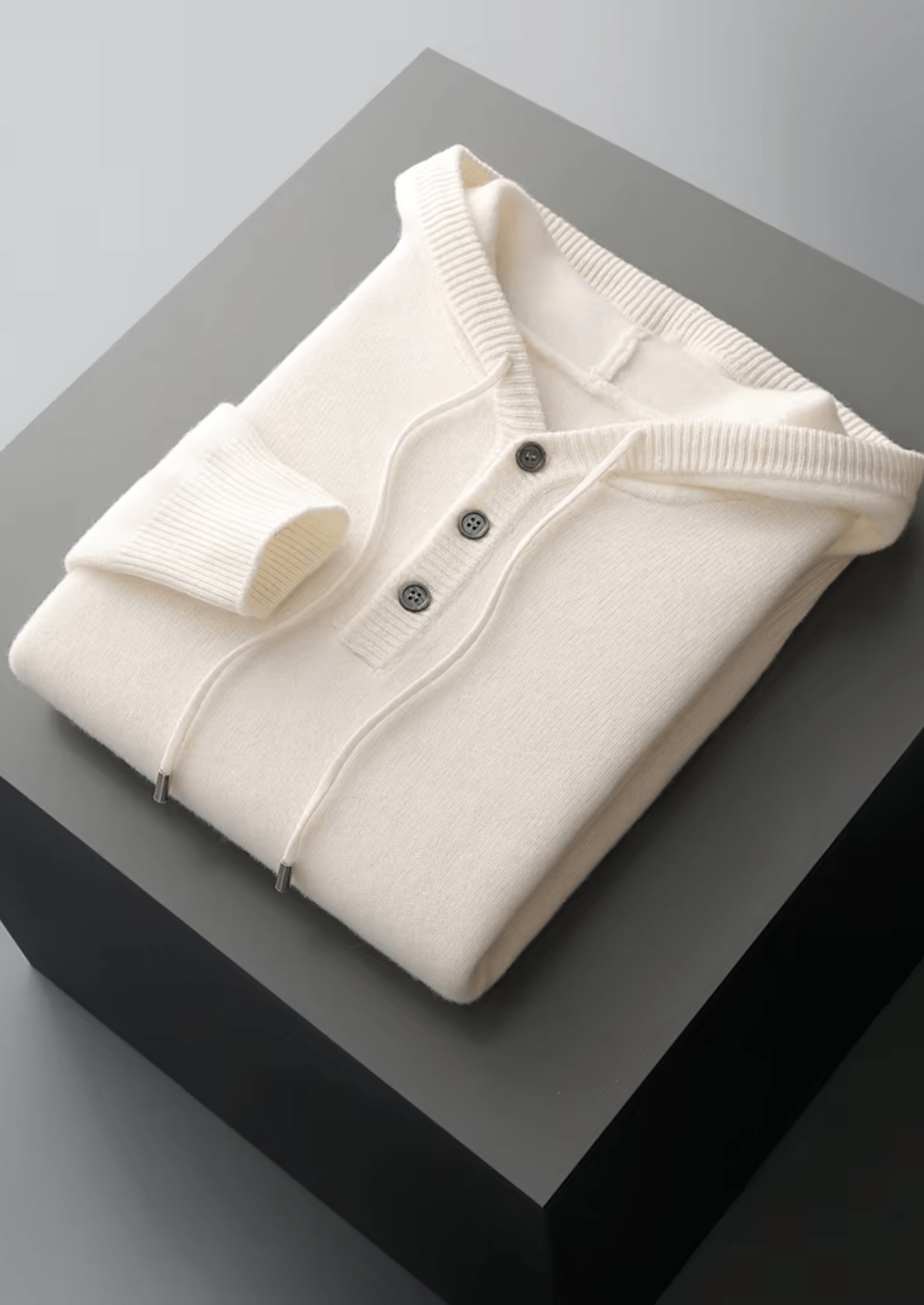 PURE MERINO WOOL BUTTON HOODIE - LORMIER - 