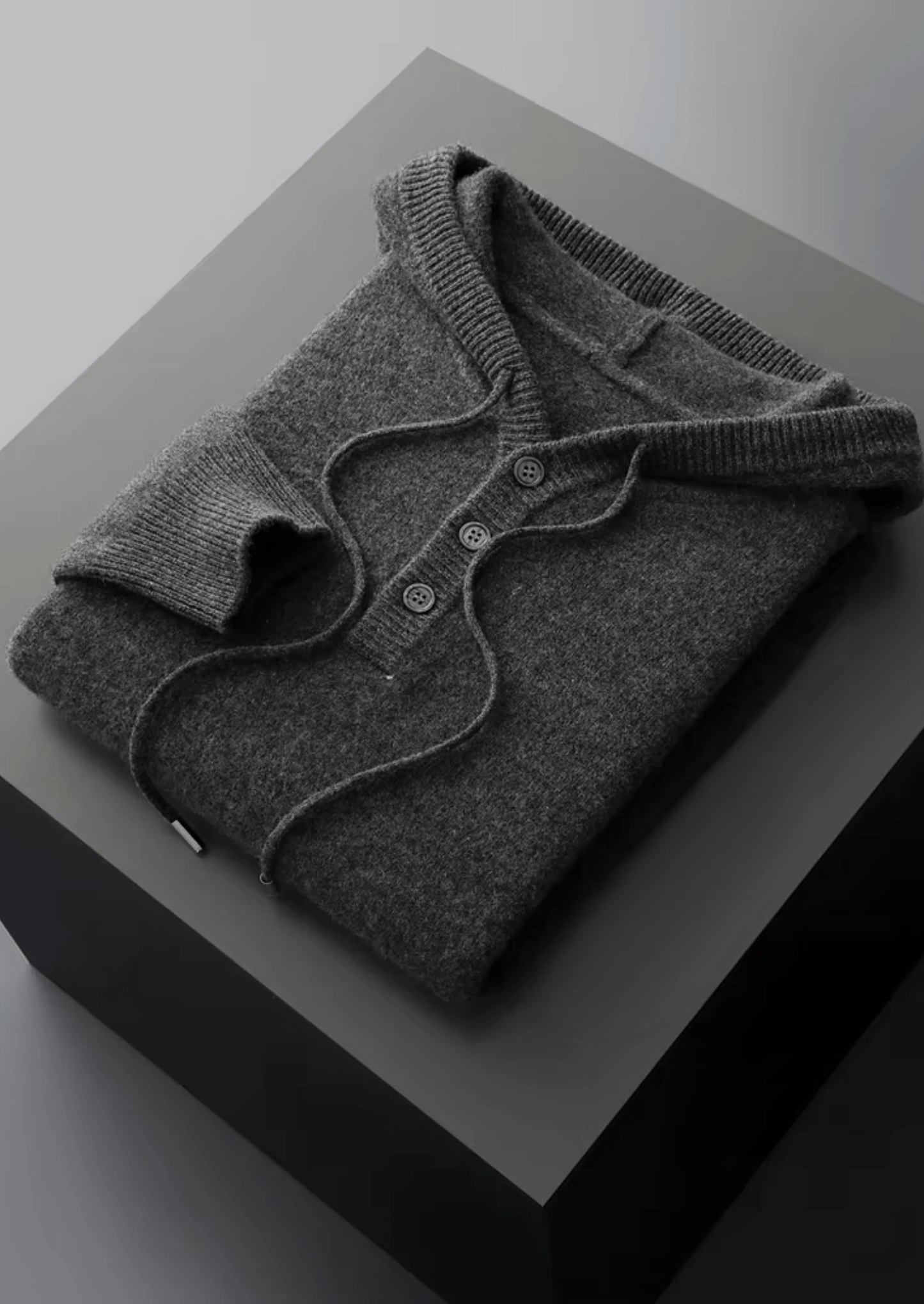 PURE MERINO WOOL BUTTON HOODIE - LORMIER - 