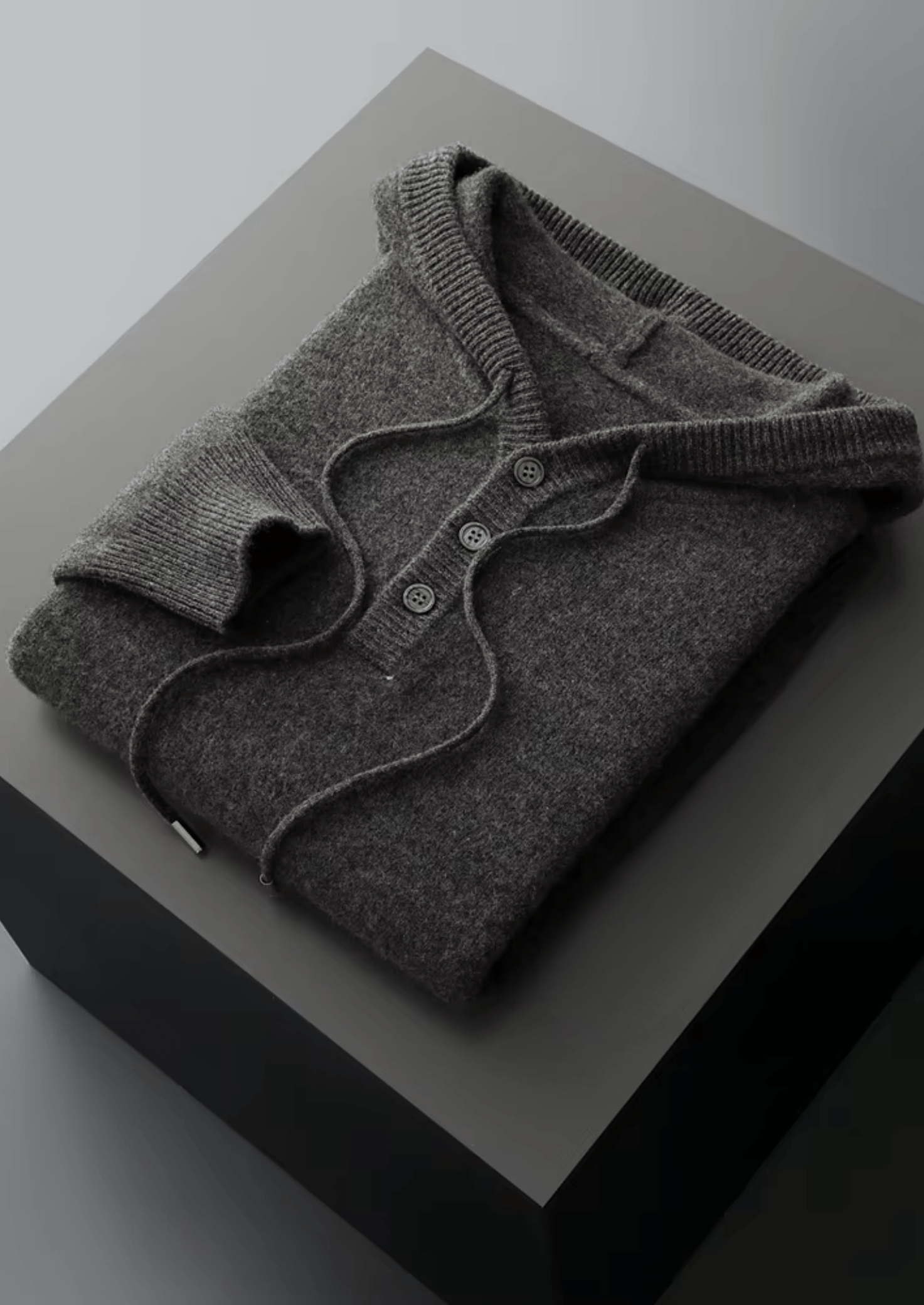 PURE MERINO WOOL BUTTON HOODIE - LORMIER - 