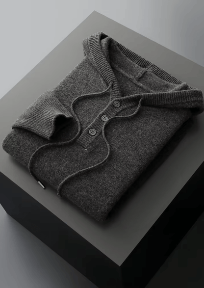 PURE MERINO WOOL BUTTON HOODIE - LORMIER - 