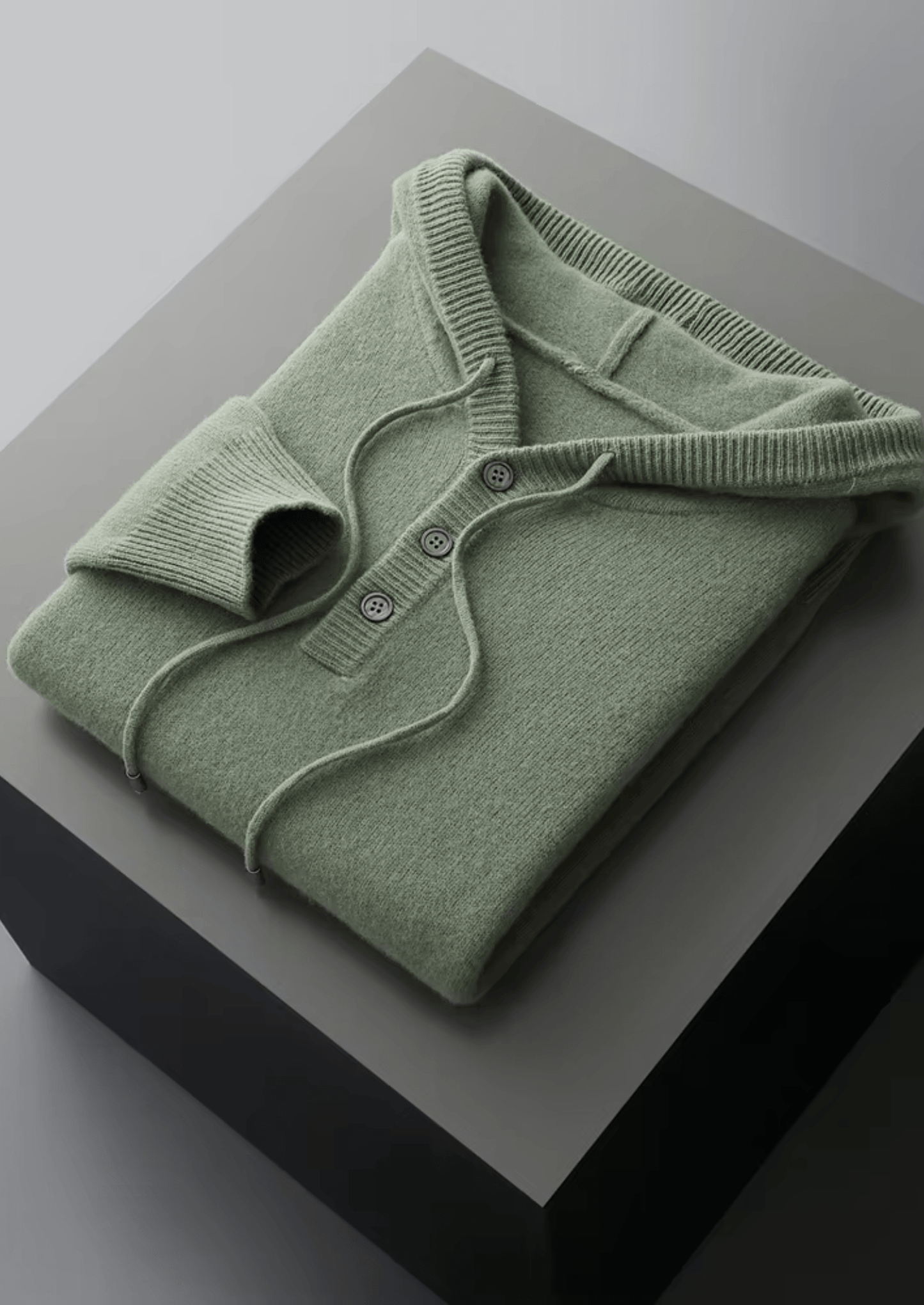 PURE MERINO WOOL BUTTON HOODIE - LORMIER - 