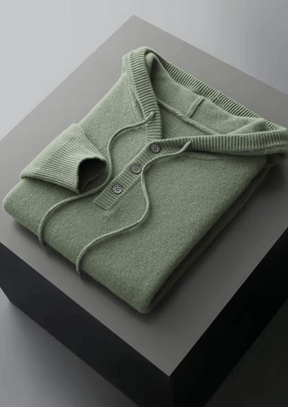 PURE MERINO WOOL BUTTON HOODIE - LORMIER - 