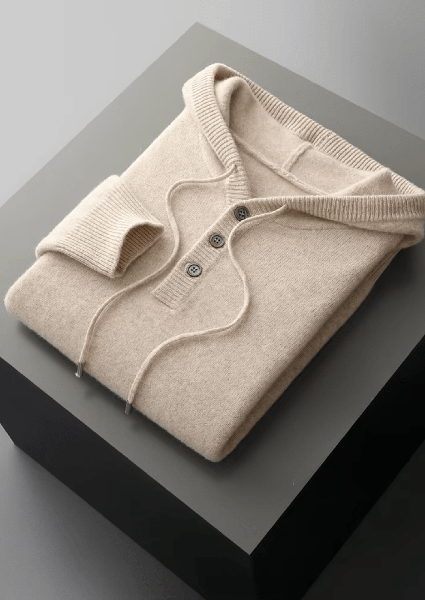 PURE MERINO WOOL BUTTON HOODIE - LORMIER - 