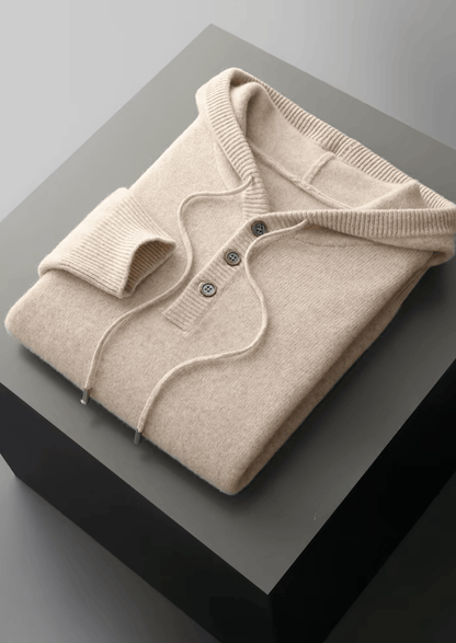 PURE MERINO WOOL BUTTON HOODIE - LORMIER - 