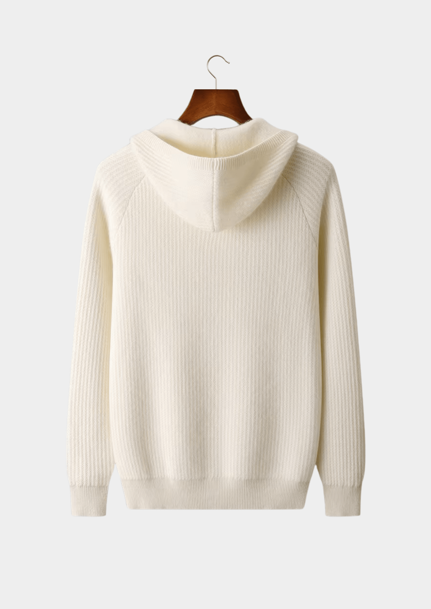 PURE MERINO WOOL RIBBED ZIPPER HOODIE - LORMIER - 