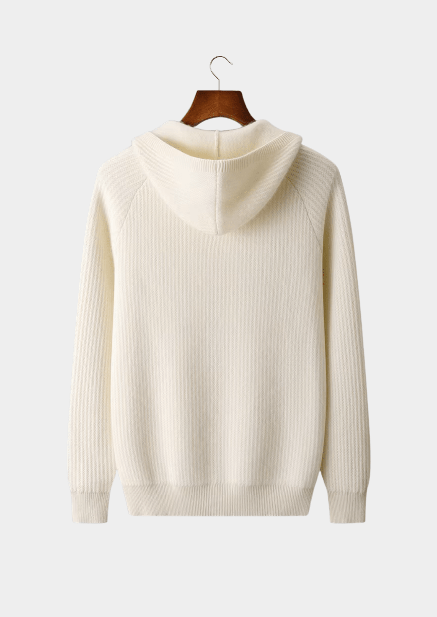 PURE MERINO WOOL RIBBED ZIPPER HOODIE - LORMIER - 