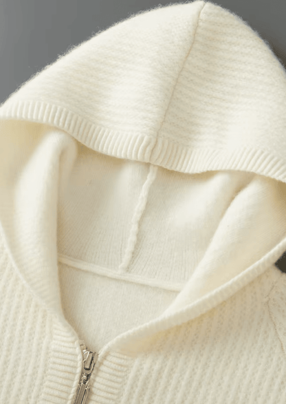 PURE MERINO WOOL RIBBED ZIPPER HOODIE - LORMIER - 