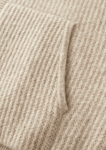 PURE MERINO WOOL RIBBED ZIPPER HOODIE - LORMIER - 
