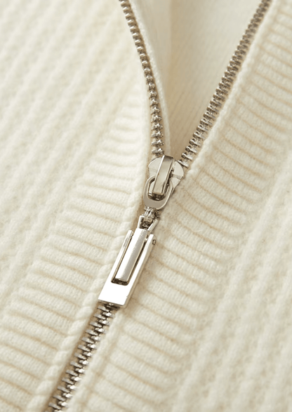 PURE MERINO WOOL RIBBED ZIPPER HOODIE - LORMIER - 