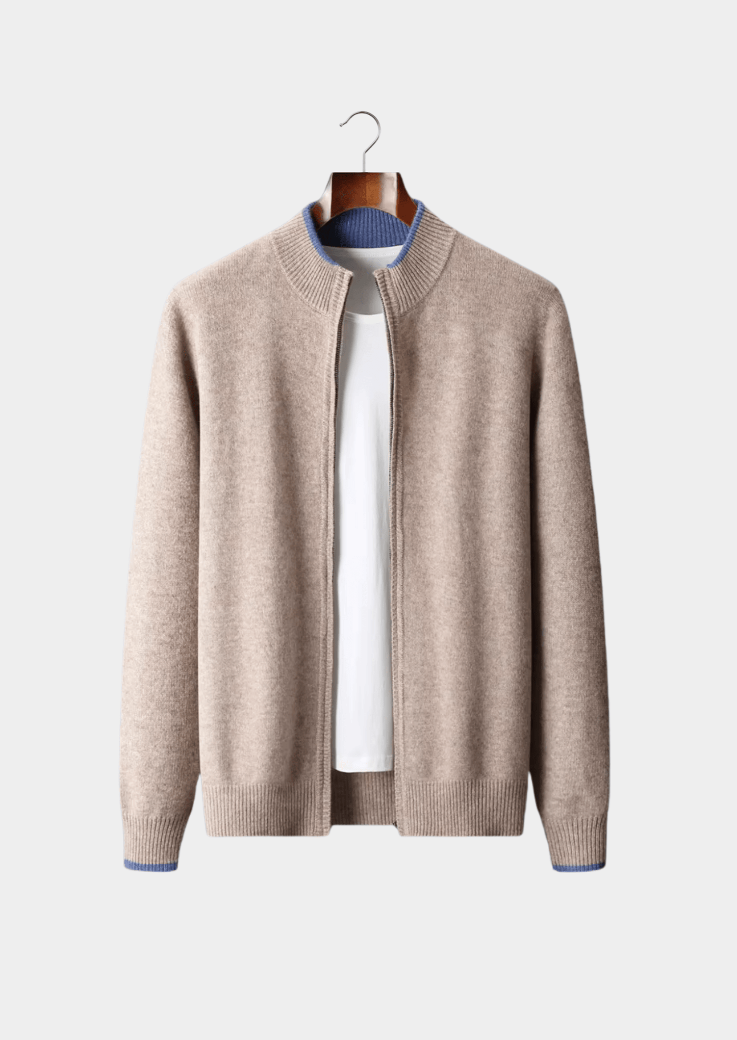 PURE MERINO WOOL TWO - TONE ZIP CARDIGAN - LORMIER - 