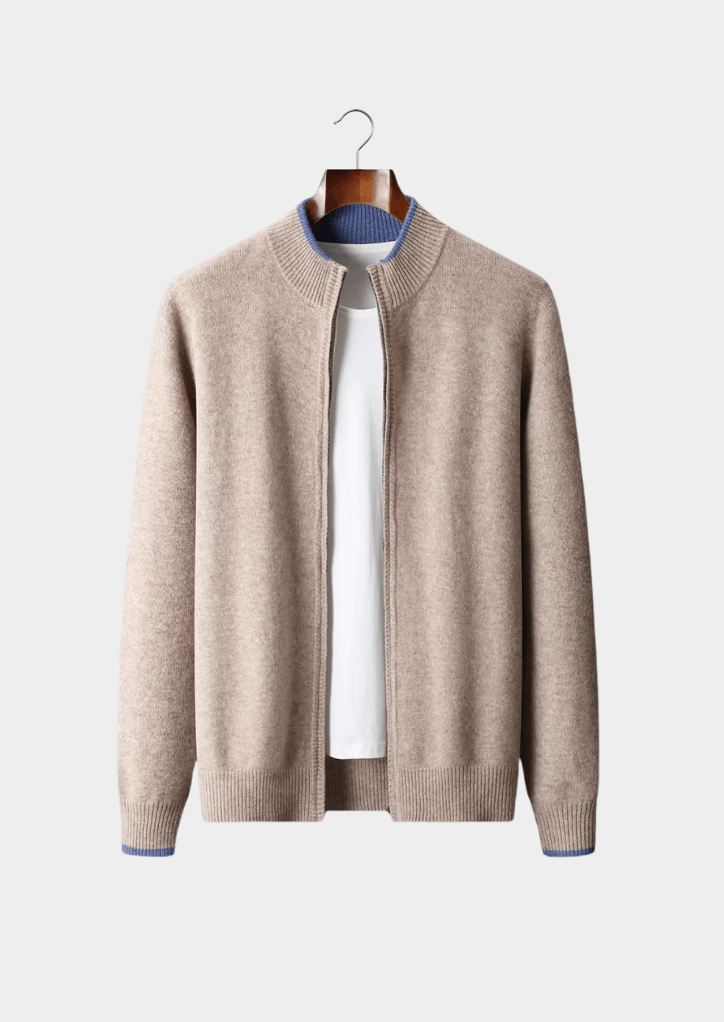 PURE MERINO WOOL TWO - TONE ZIP CARDIGAN - LORMIER - 