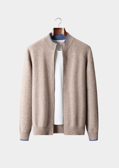 PURE MERINO WOOL TWO - TONE ZIP CARDIGAN - LORMIER - 