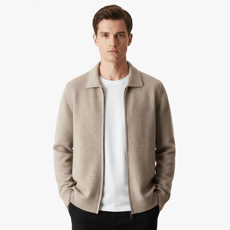 PURE MERINO WOOL ZIP POLO CARDIGAN - LORMIER - 