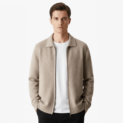 PURE MERINO WOOL ZIP POLO CARDIGAN - LORMIER - 