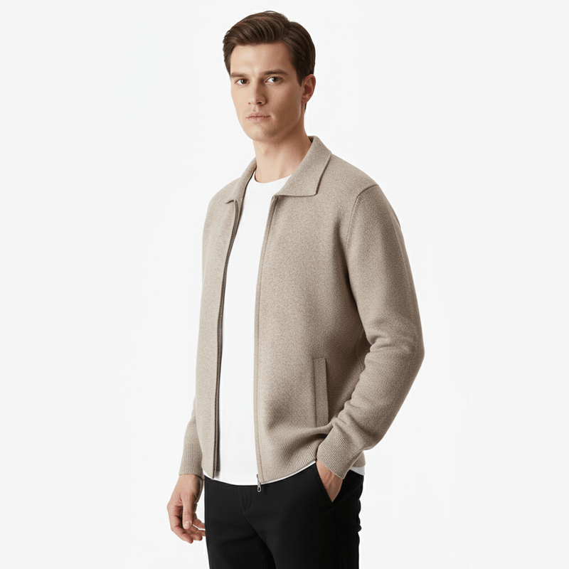 PURE MERINO WOOL ZIP POLO CARDIGAN - LORMIER - 