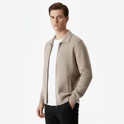 PURE MERINO WOOL ZIP POLO CARDIGAN - LORMIER - 