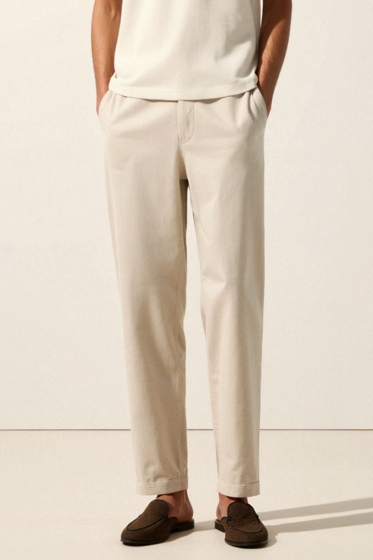 REGULAR FIT LINEN LOOSE PANTS - LORMIER - 