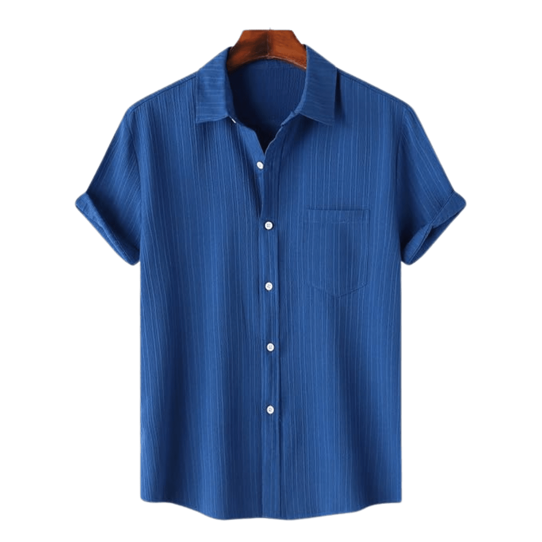 Blue short-sleeve shirt on a white background