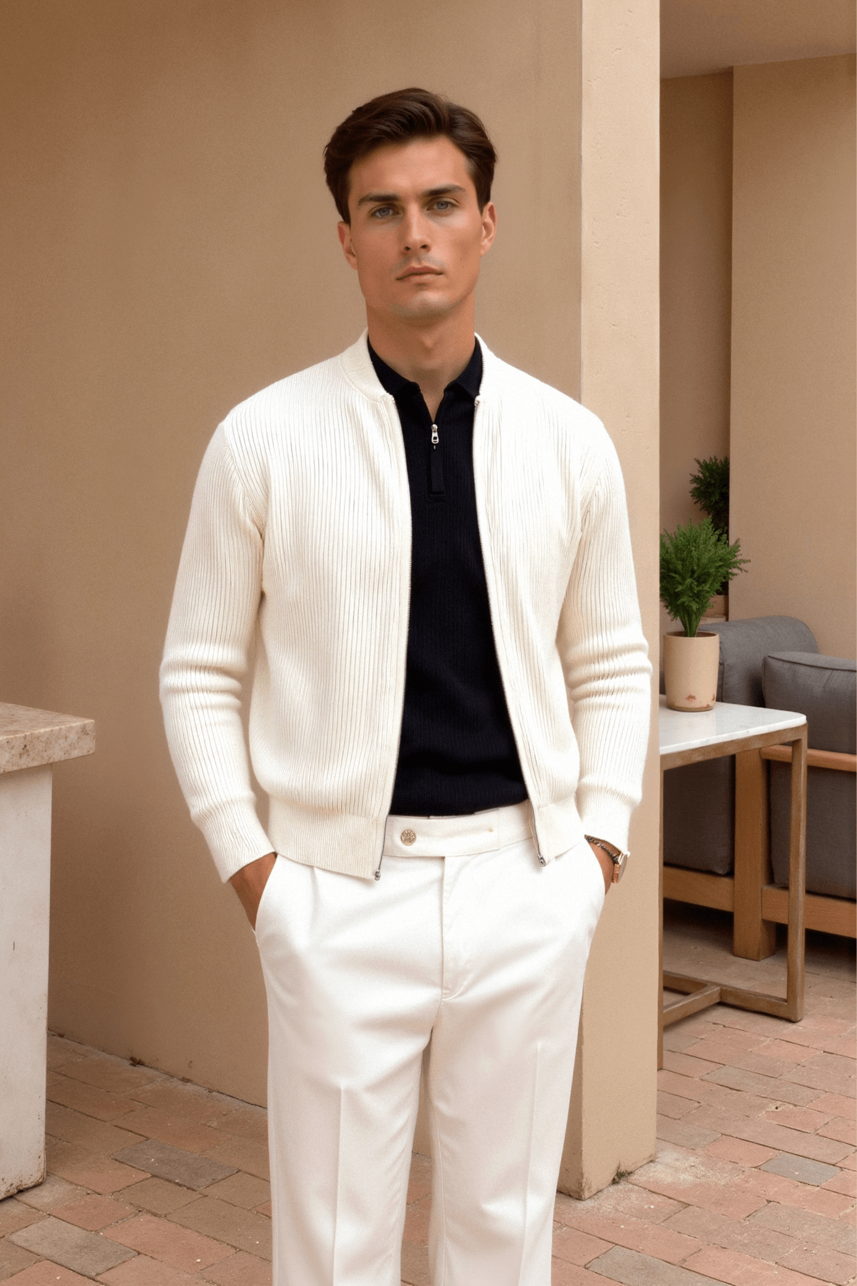 SOLID KNITTED CREW NECK CARDIGAN - LORMIER - 